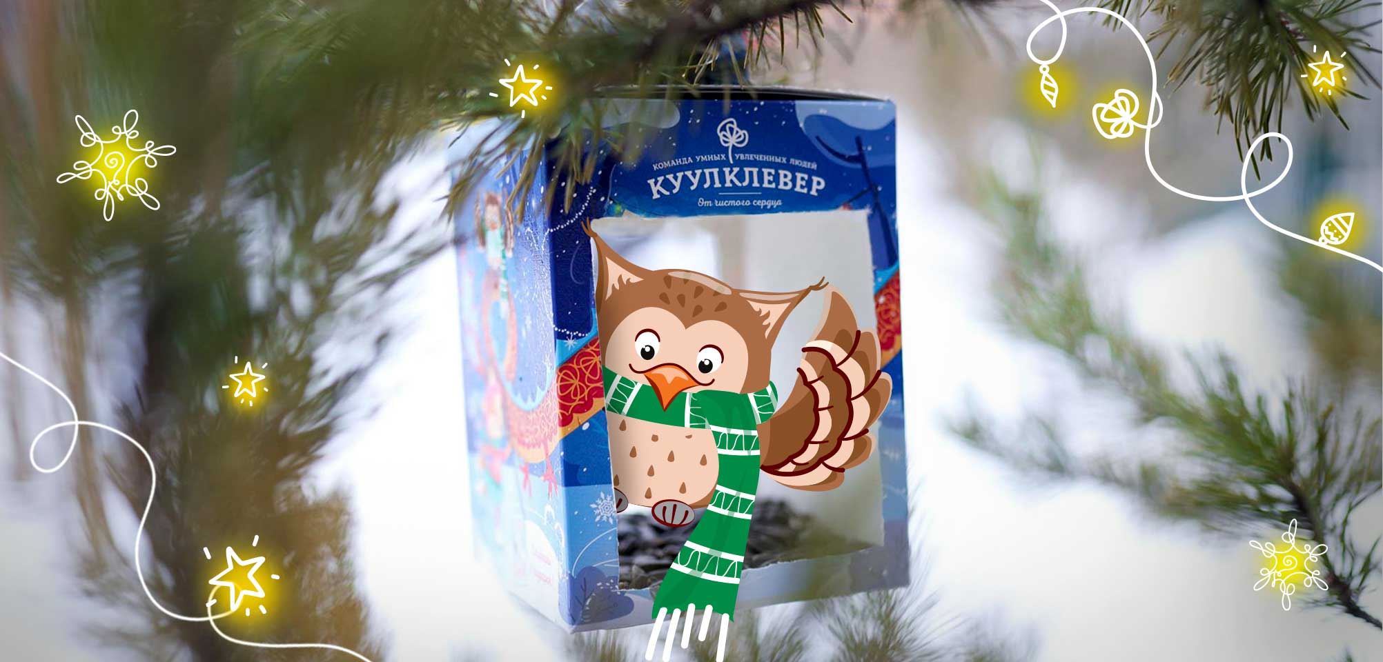 кормушка для птиц из коробки от новогоднего подарка