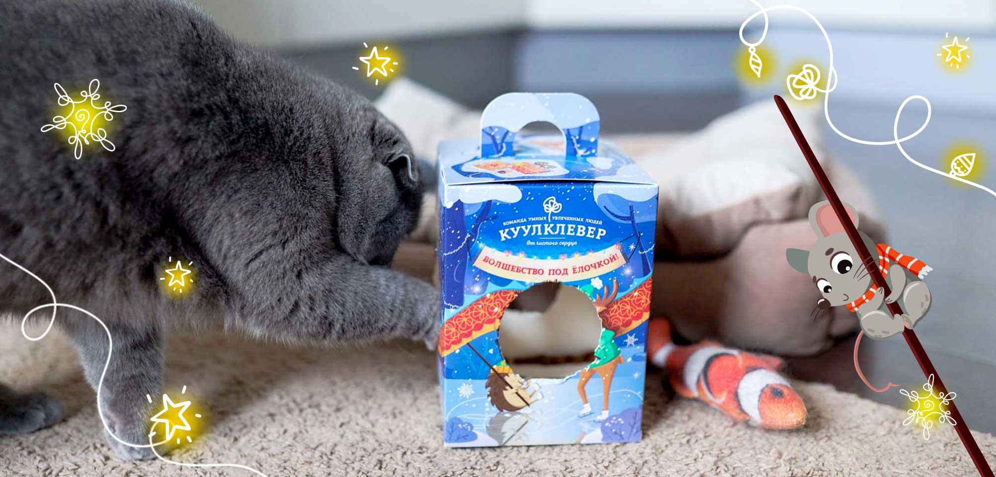 головоломка для кота из коробки от новогоднего подарка