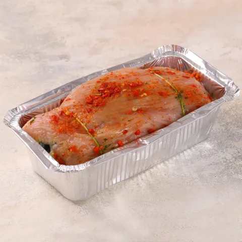 Рулет из индейки с ветчиной, сыром и вялеными томатами МясновЪ По-Царски