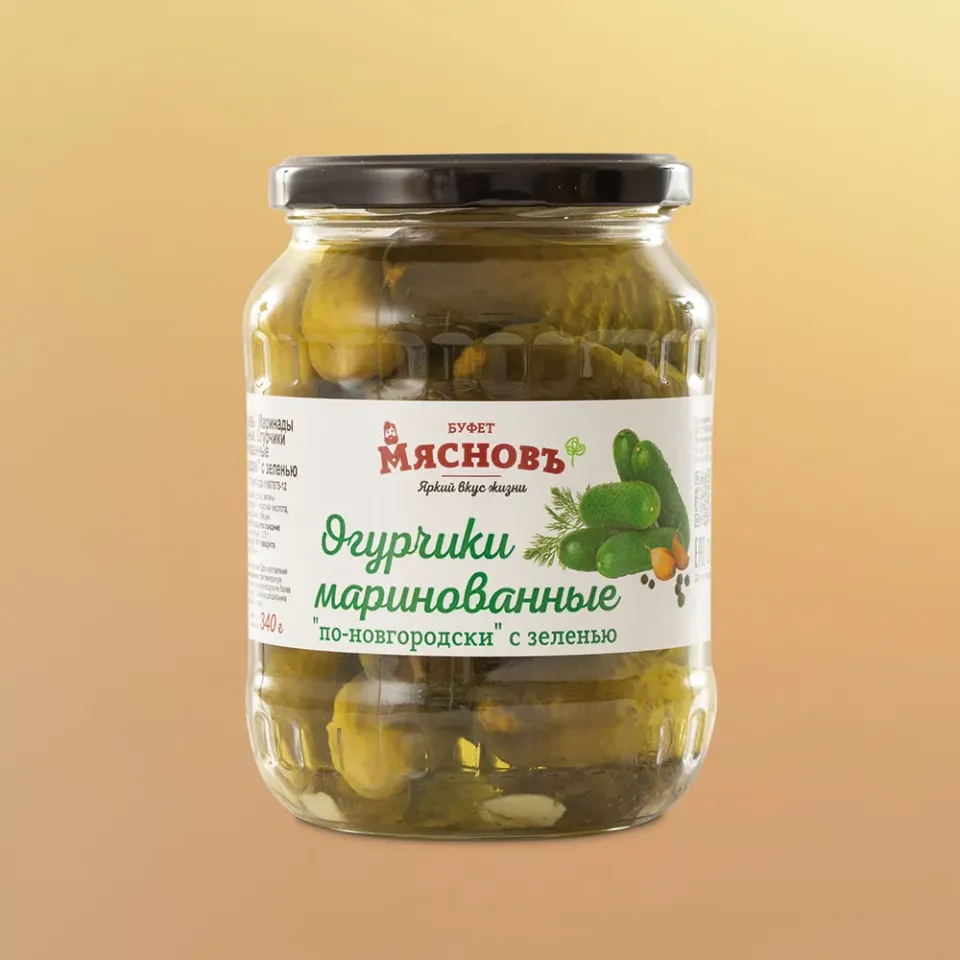 Огурчики маринованные по-новгородски с зеленью 680г