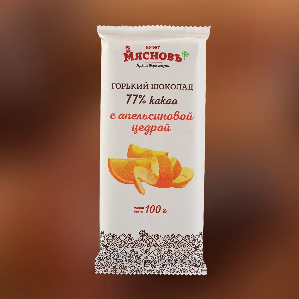 Шоколад горький 77% с апельсиновой цедрой 100г