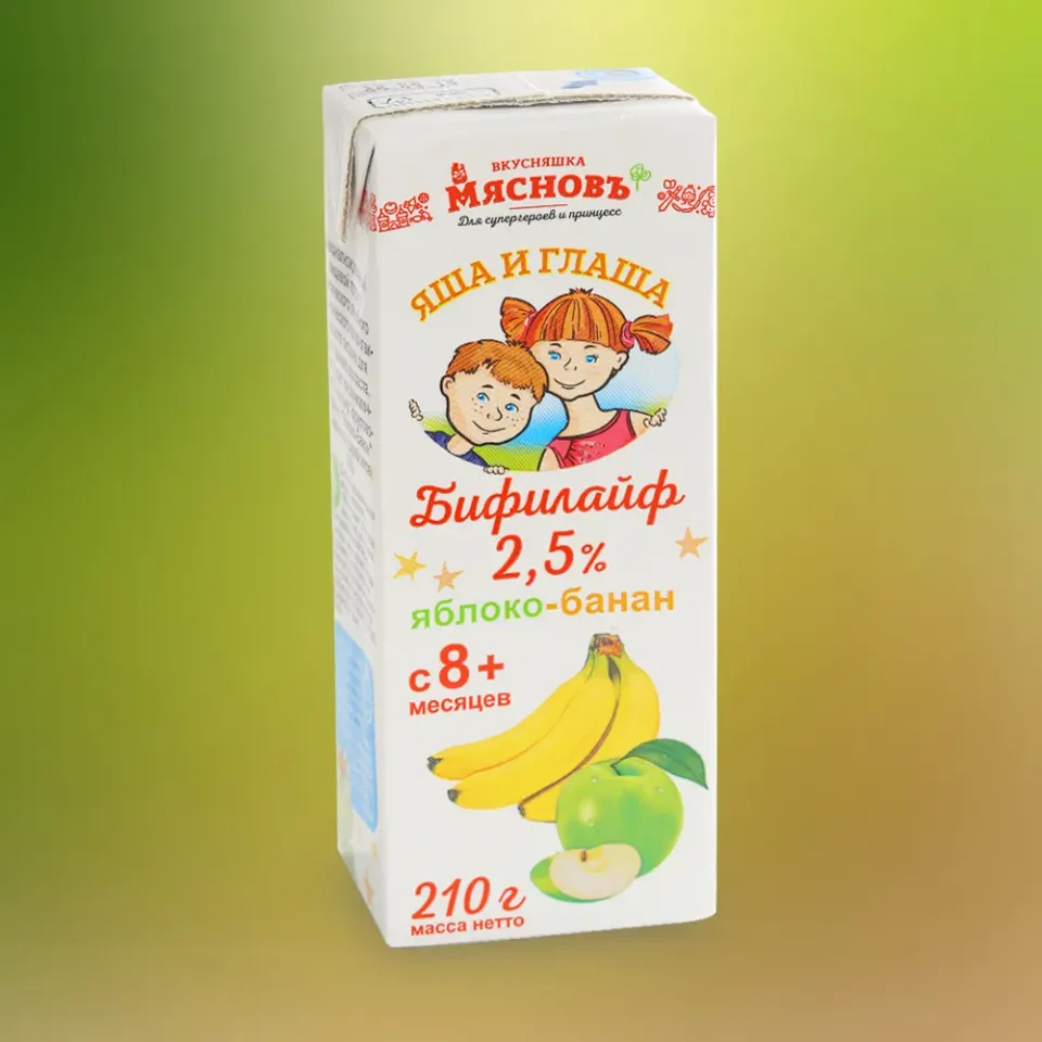 Бифилайф детский 2,5% яблоко-банан МясновЪ ВКУСНЯШКА 210г