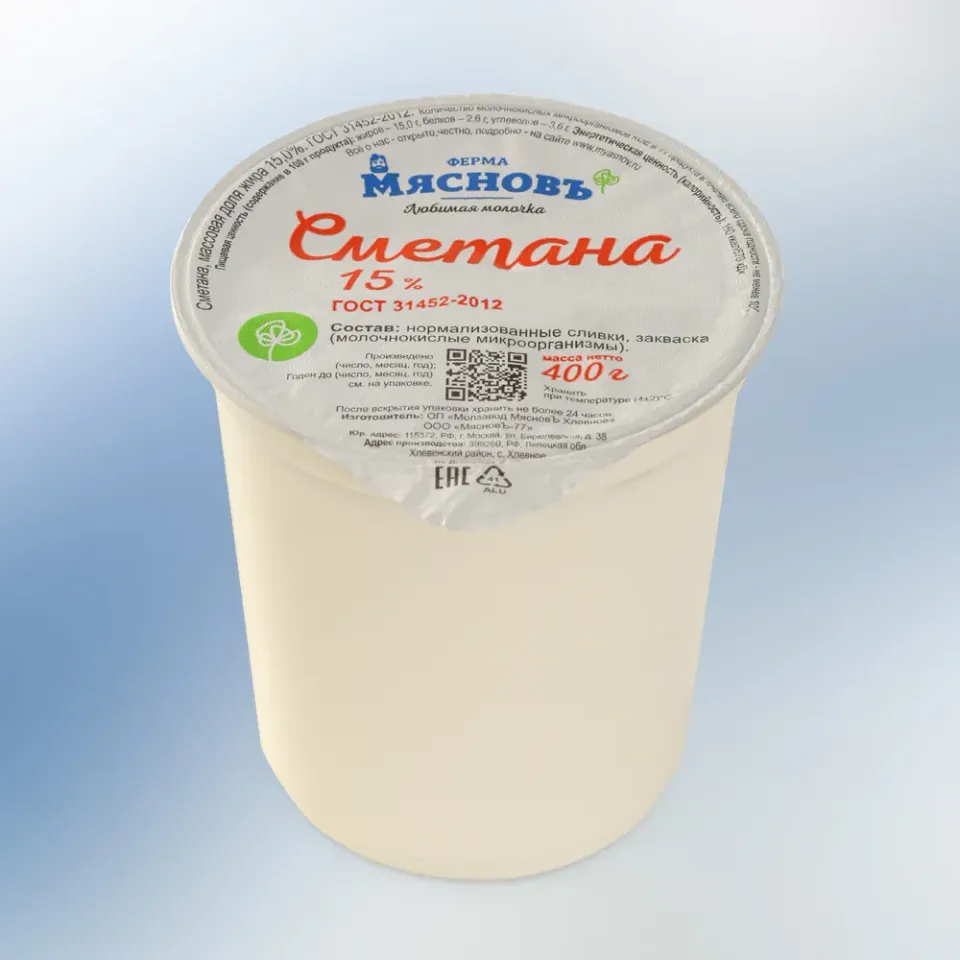 Сметана 15% ГОСТ 400г, ферментация 12ч