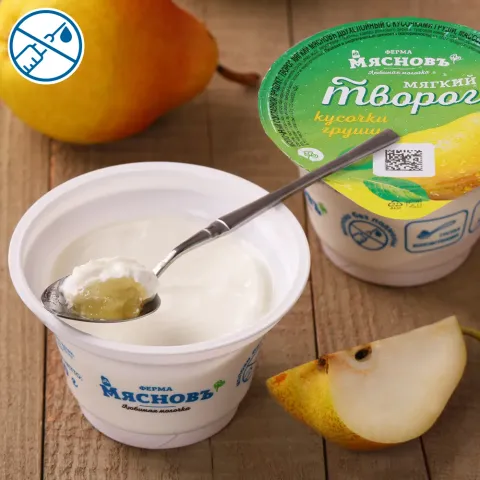 Творог мягкий двухслойный с кусочками груши 7% 150г, ферментация 12ч