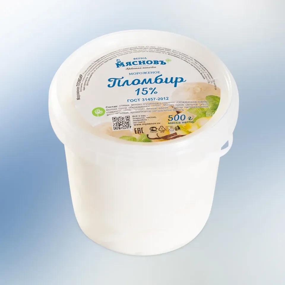 Мороженое пломбир ГОСТ 15% ведро 500г