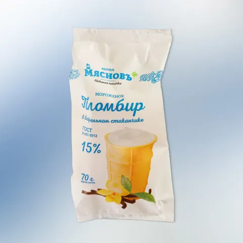 Мороженое пломбир ГОСТ 15% в вафельном стаканчике 70г