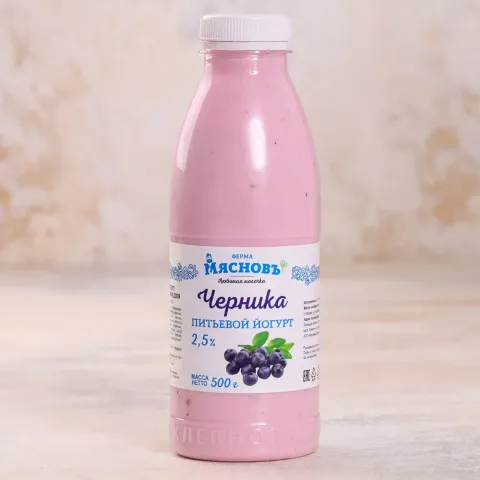 Йогурт питьевой черника 2,5% 500г, ферментация 6ч