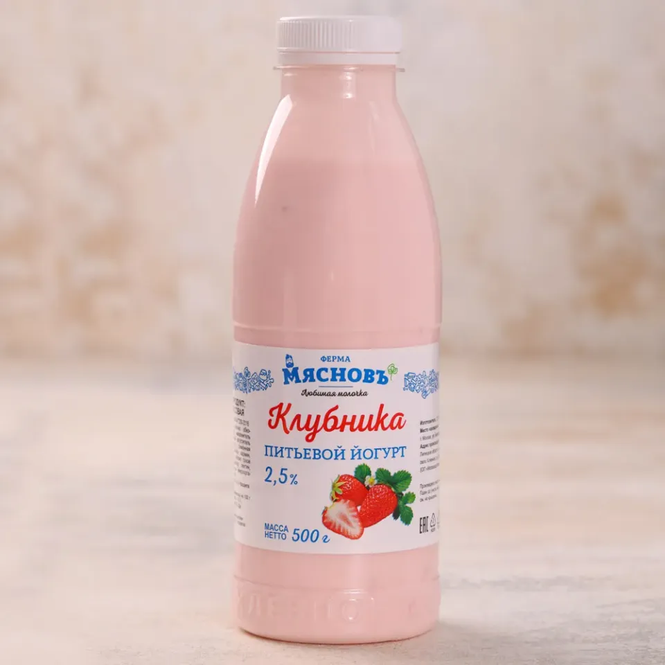 Йогурт питьевой клубника 2,5% 500г, ферментация 6ч
