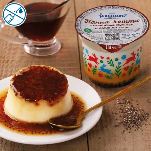 Десерт сливочный Панна-котта с соусом из кленового сиропа и семян чиа 10% 120г