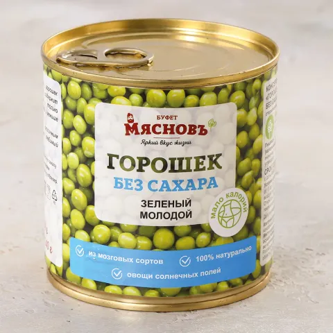 Горошек зеленый молодой без сахара 400г