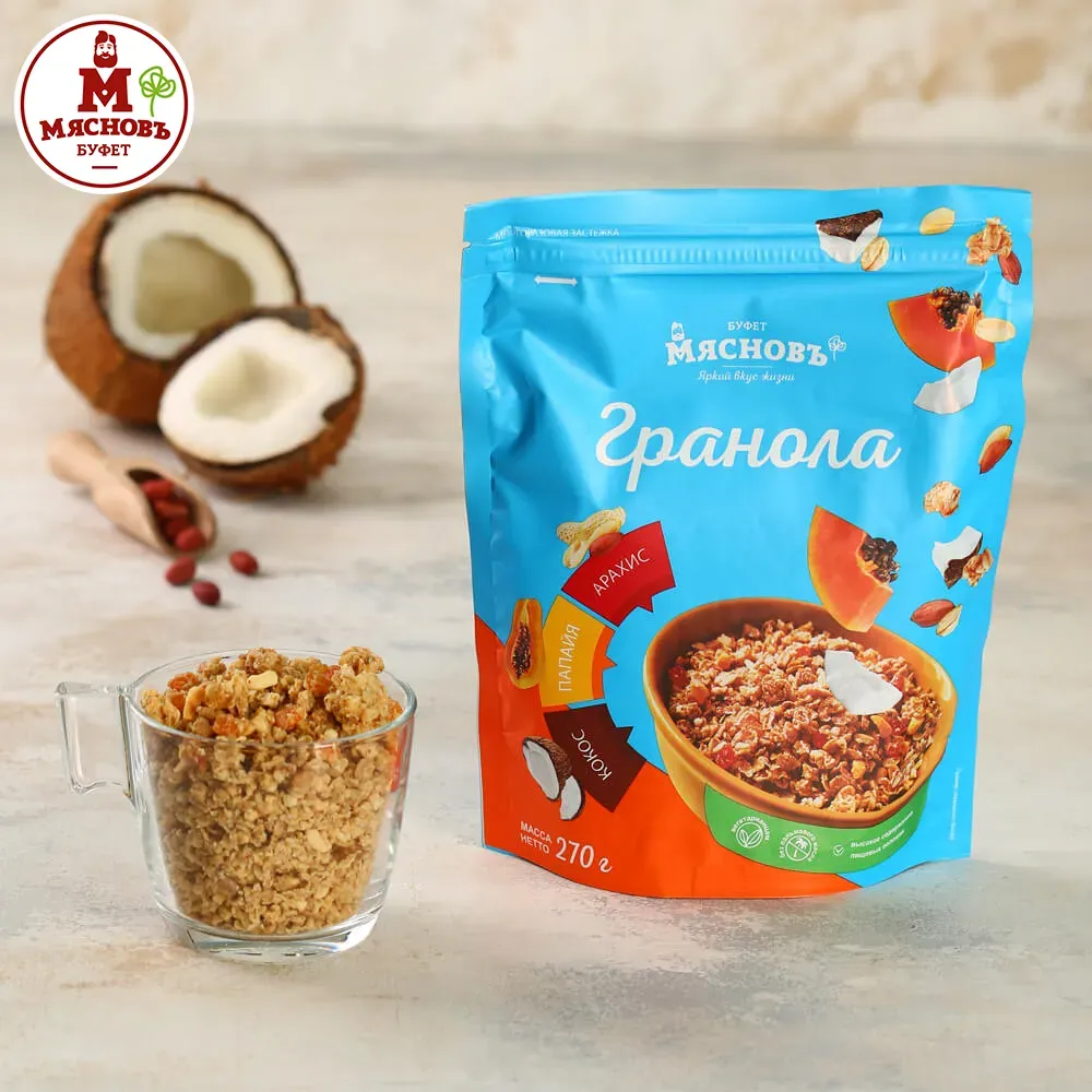 Гранола с кокосом, арахисом и папайей 270г