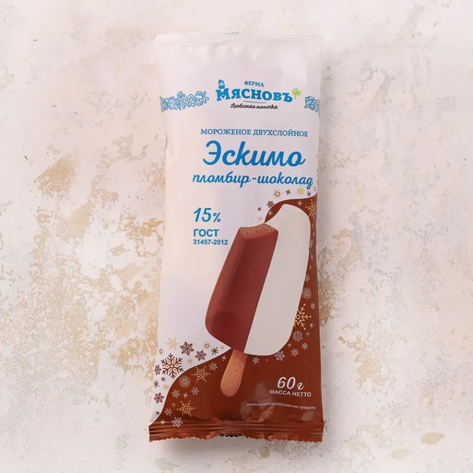 Мороженое Эскимо ГОСТ двухслойное пломбир и шоколад 15% 60г