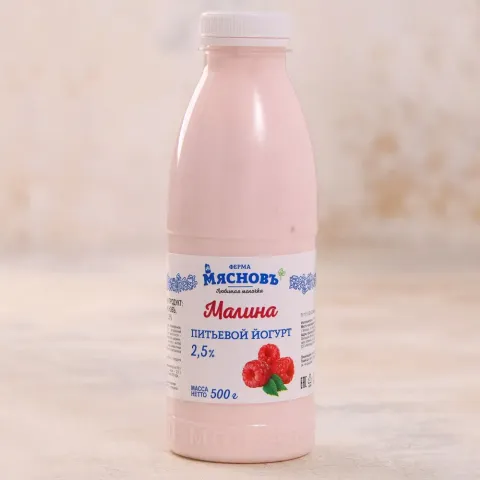 Йогурт питьевой малина 2,5% 500г, ферментация 6ч