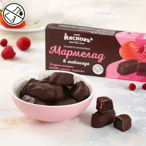Конфеты Мармелад в шоколаде ягодное ассорти 200г
