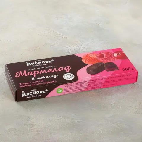 Конфеты Мармелад в шоколаде ягодное ассорти 200г