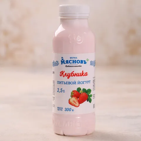 Йогурт питьевой с клубникой 2,5% 300г, ферментация 6ч