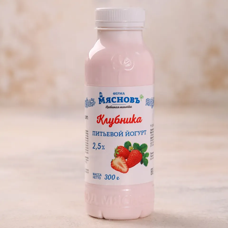 Йогурт питьевой с клубникой 2,5% 300г, ферментация 6ч