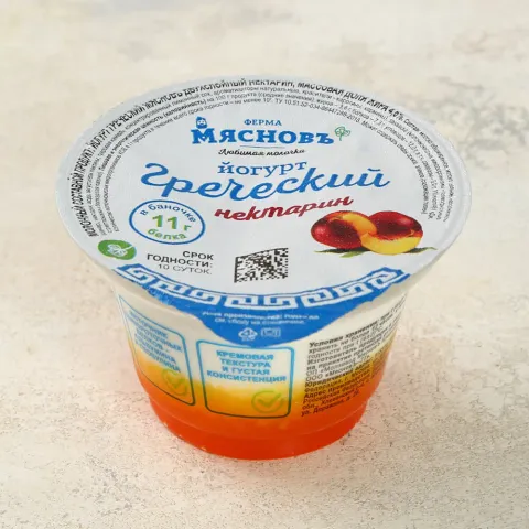 Йогурт греческий двухслойный нектарин 4,6% 150г (высокое содержание белка), ферментация 6ч