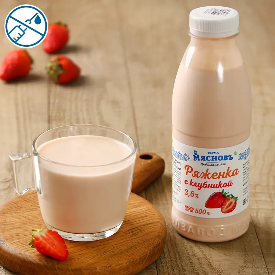 Ряженка с клубникой 3,6% 500г, ферментация 6ч