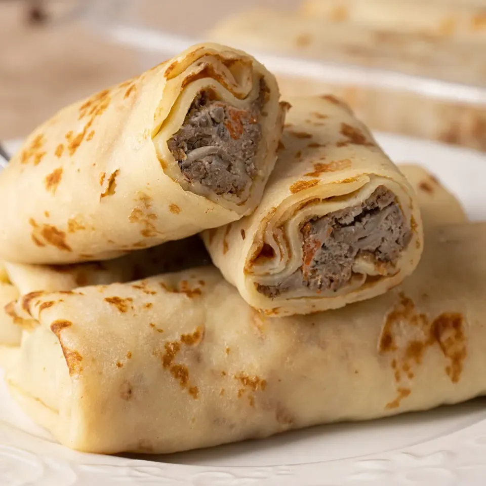 Блинчики с говяжьей печенью и грибами