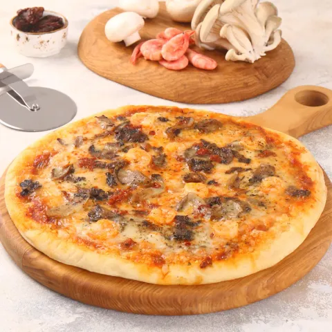 Пицца горячая Том Ям с креветками 29см 510г, ферментация 24ч