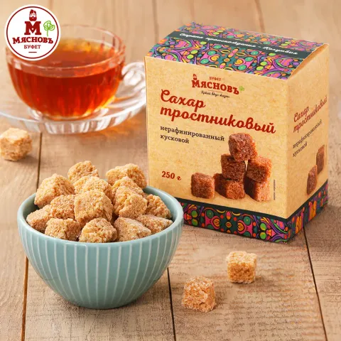 Сахар тростниковый коричневый нерафинированный кусковой 250г
