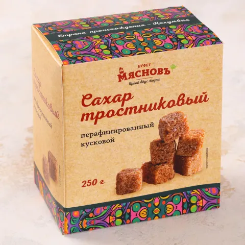Сахар тростниковый коричневый нерафинированный кусковой 250г