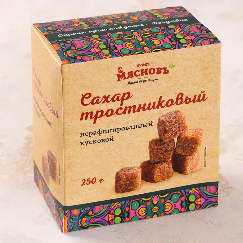 Сахар тростниковый коричневый нерафинированный кусковой 250г