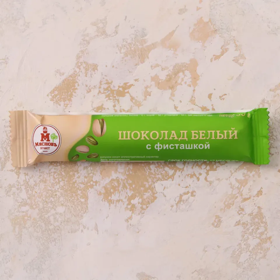 Шоколад белый с дробленой фисташкой 30г
