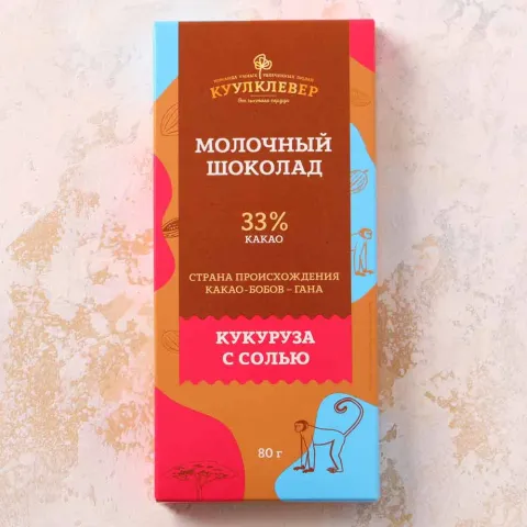 Шоколад молочный 33% с жареной соленой кукурузой 80г