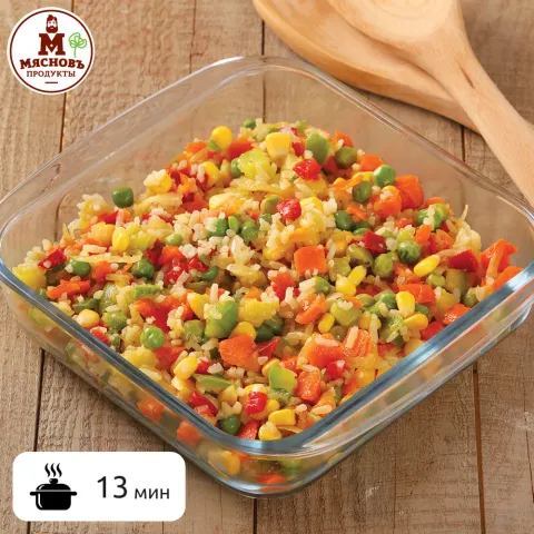 Мексиканская смесь с рисом, кабачком и зеленым горошком