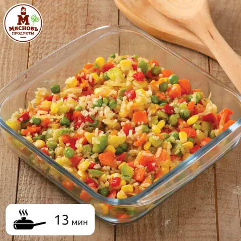 Мексиканская смесь с рисом, кабачком и зеленым горошком