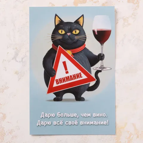 Открытка поздравительная Дарю больше, чем вино Мяу!