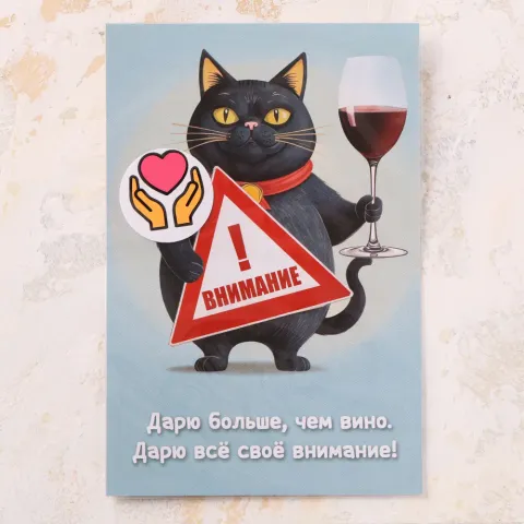 Открытка поздравительная Дарю больше, чем вино Мяу!