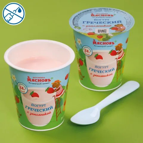 Йогурт греческий с земляникой 4% МясновЪ ВКУСНЯШКА 300г (высокое содержание белка), ферментация 6ч