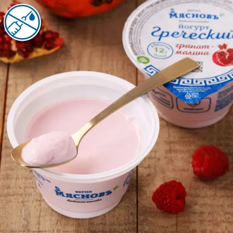 Йогурт греческий гранат-малина 4% 150г (высокое содержание белка), ферментация 6ч