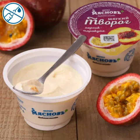 Творог мягкий персик-маракуйя 6,1% 150г, ферментация 12ч