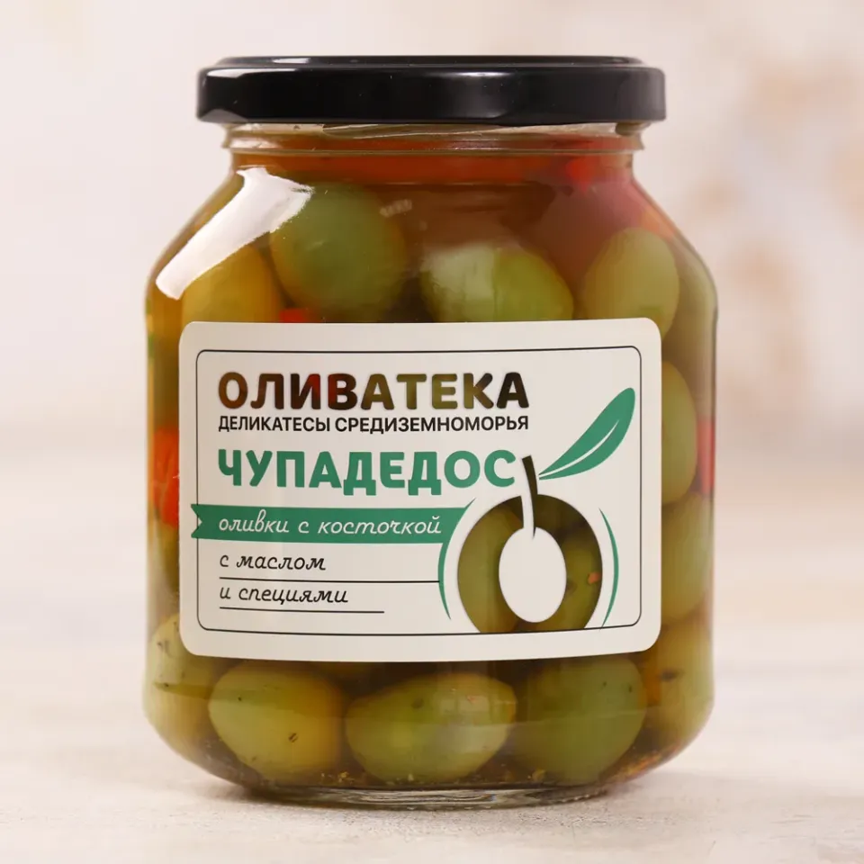 Оливки зеленые Чупадедос с косточкой пряные в рассоле с маслом 340г