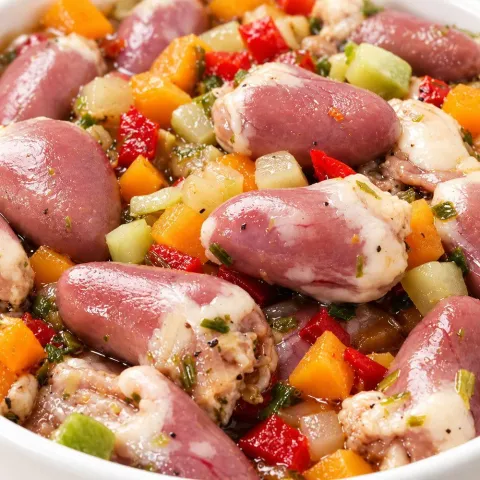 Сердечки куриные с овощами в соусе Фо Бо для запекания