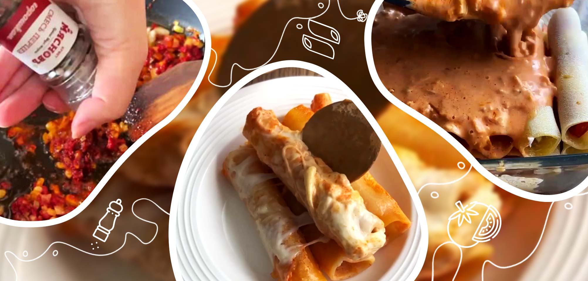Паста Каннелони, запечённая с моцареллой и томатами